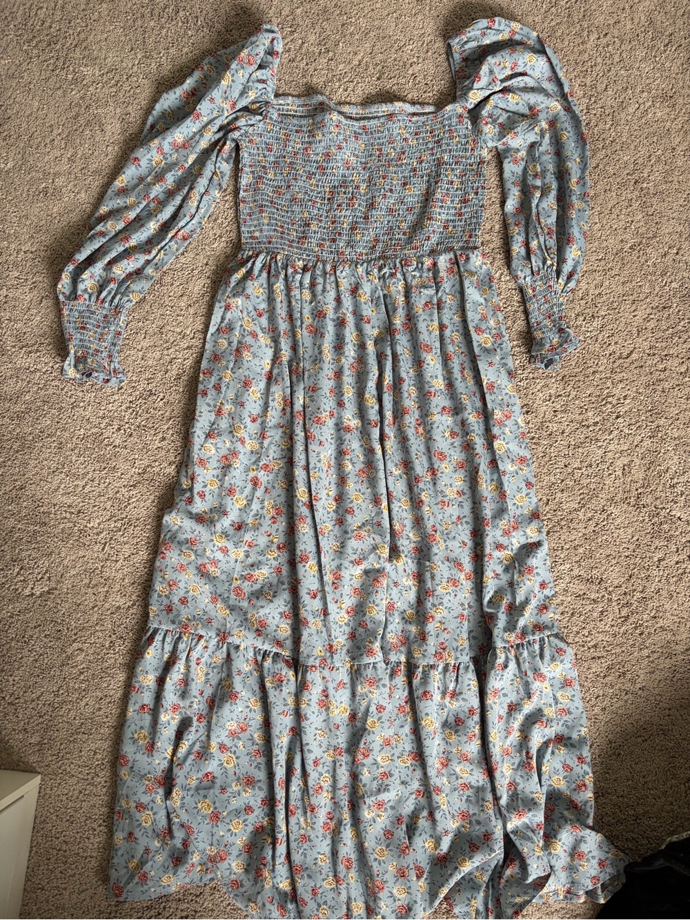 Maternity Smocked Bodice Floral Maxi Dress in Light Blue